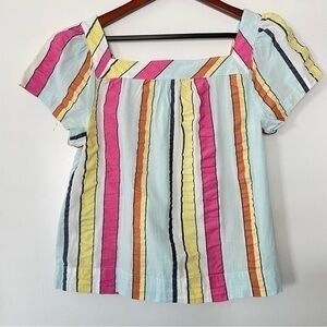J Crew multicolor top white yellow pink blue orange black size medium